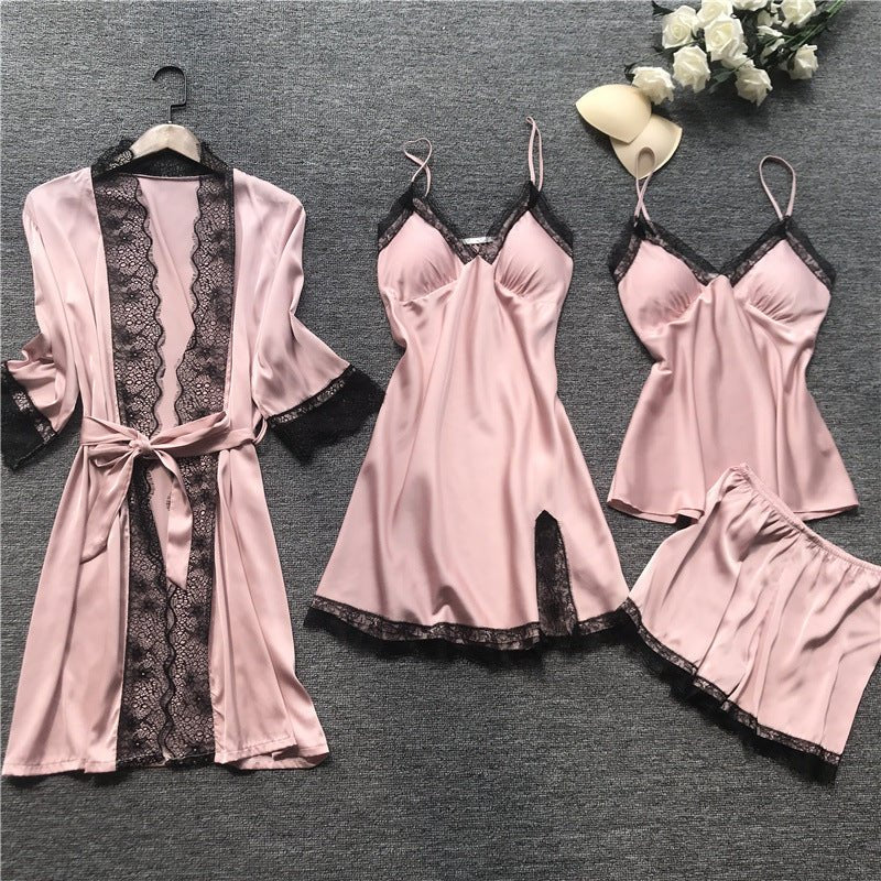 Silk pajama four piece set - AmiraMart
