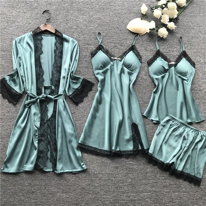 Silk pajama four piece set - AmiraMart