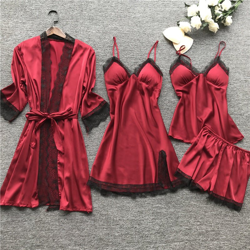 Silk pajama four piece set - AmiraMart