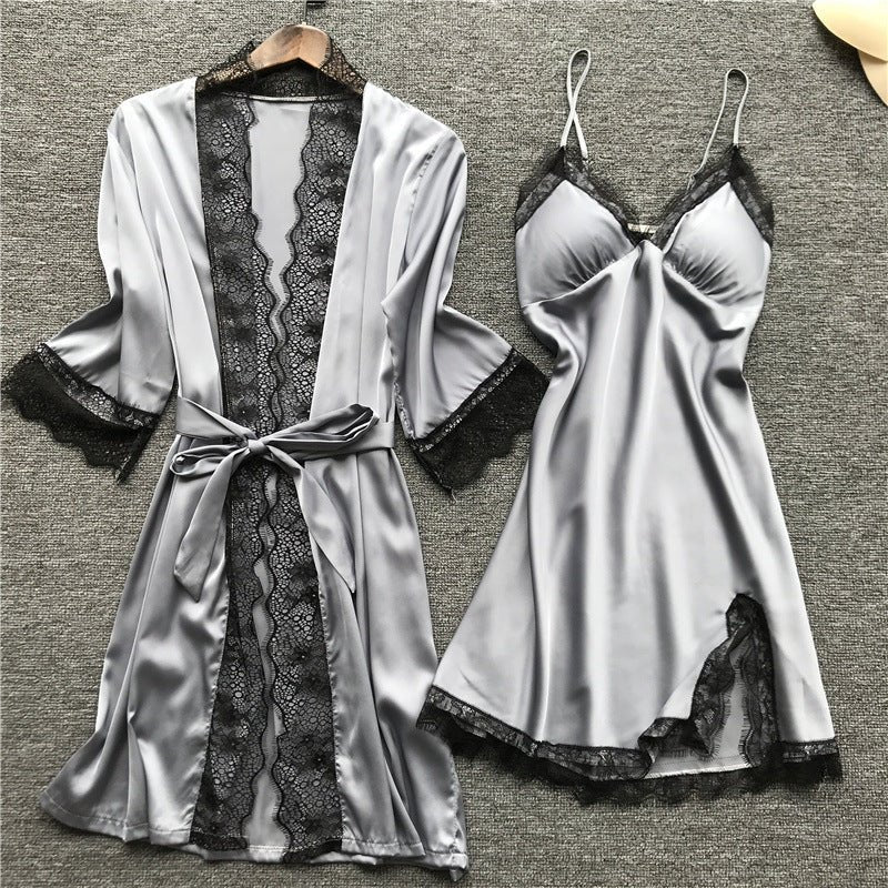 Silk pajama four piece set - AmiraMart