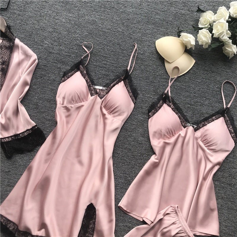 Silk pajama four piece set - AmiraMart