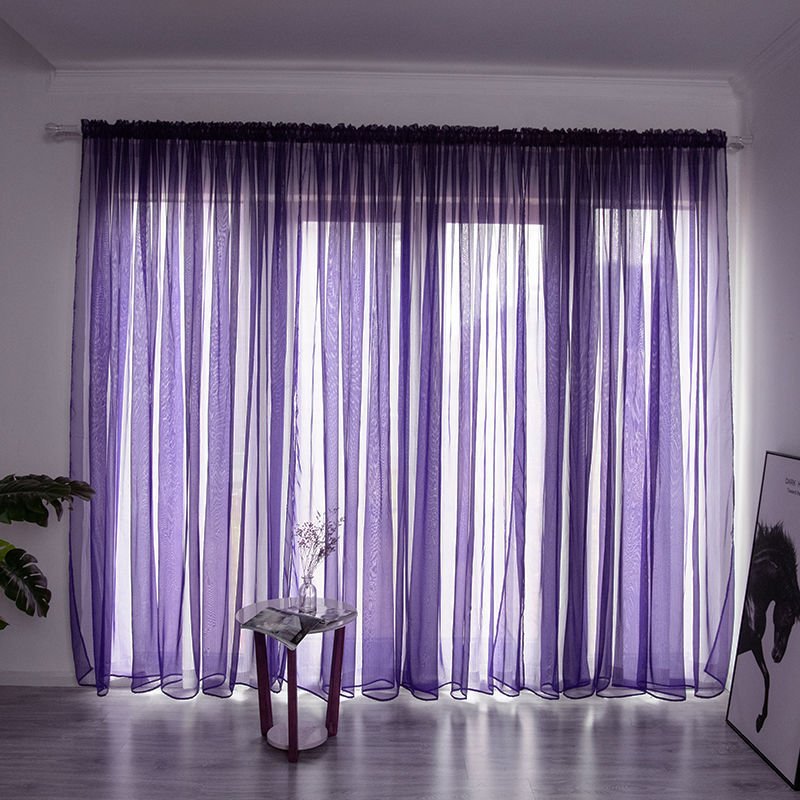 Simple And Modern Balcony Solid Color Gauze Curtain - AmiraMart
