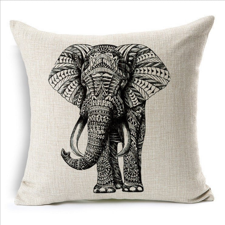 Simple Elephant Cotton Linen Pillowcase Cushion - AmiraMart