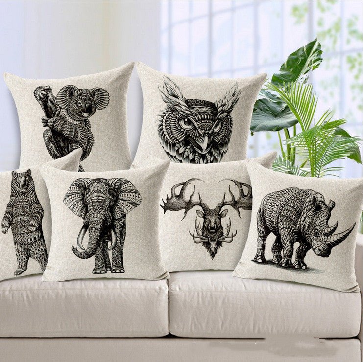 Simple Elephant Cotton Linen Pillowcase Cushion - AmiraMart