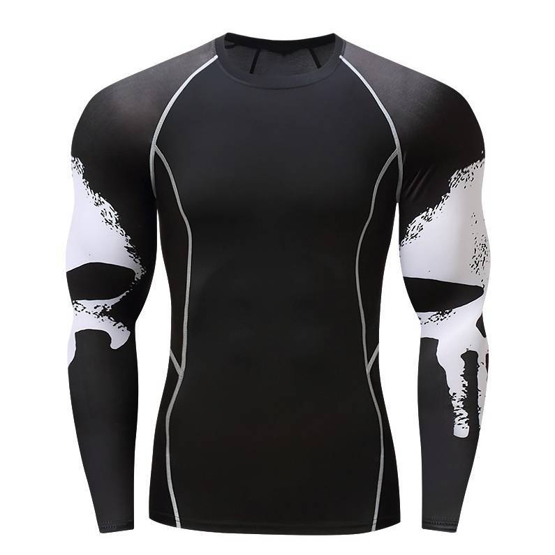 Skull Print Long Sleeve Men's Workout Clothes - AmiraMart
