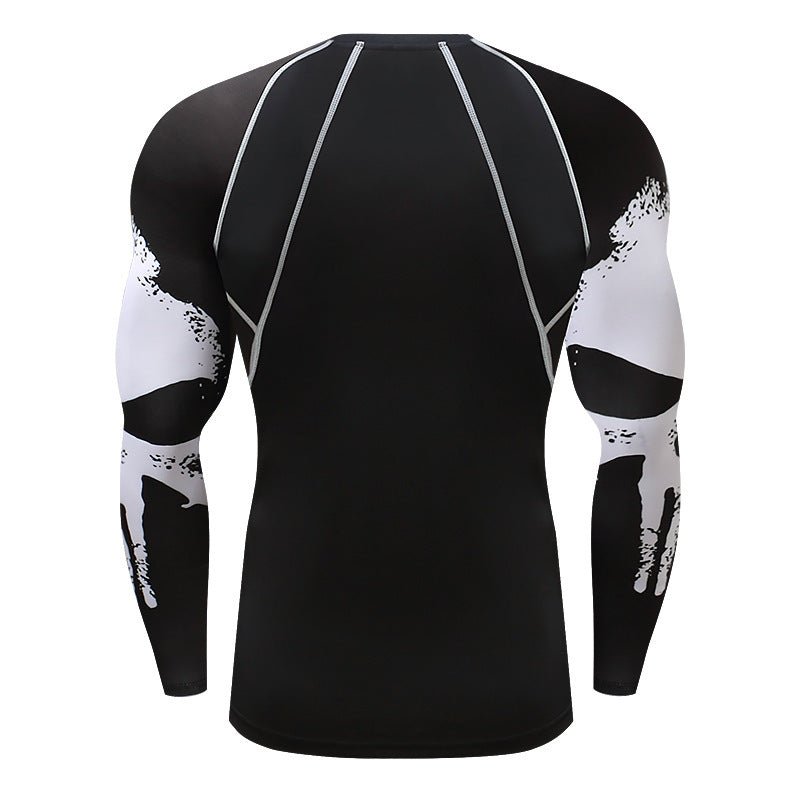 Skull Print Long Sleeve Men's Workout Clothes - AmiraMart