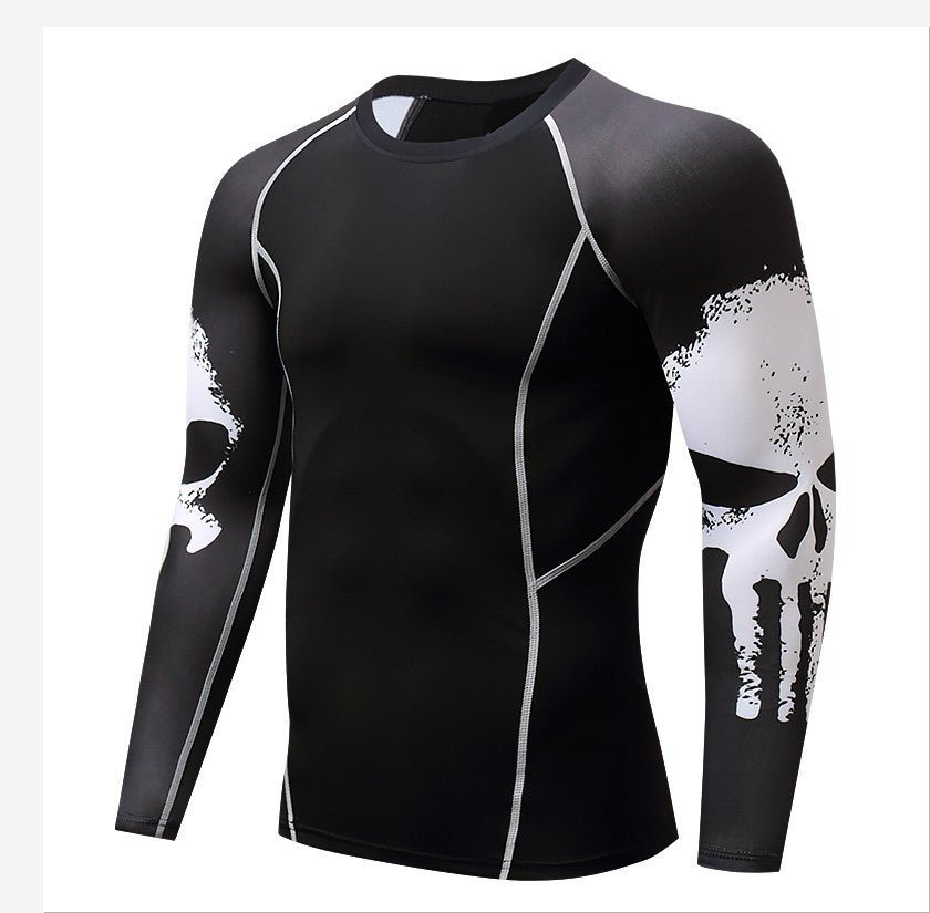 Skull Print Long Sleeve Men's Workout Clothes - AmiraMart