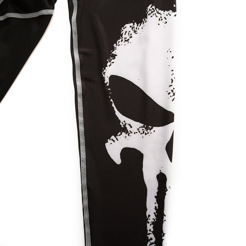 Skull Print Long Sleeve Men's Workout Clothes - AmiraMart