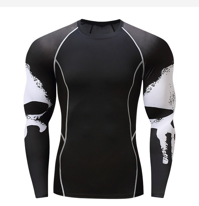 Skull Print Long Sleeve Men's Workout Clothes - AmiraMart