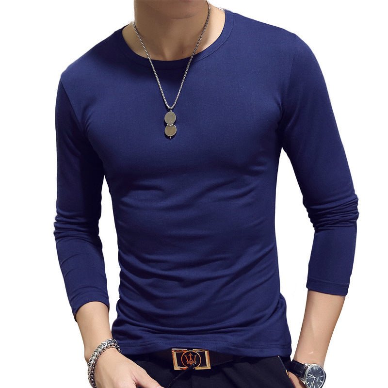 Slim - Fit Solid Color Round Neck Pullover Men's - AmiraMart