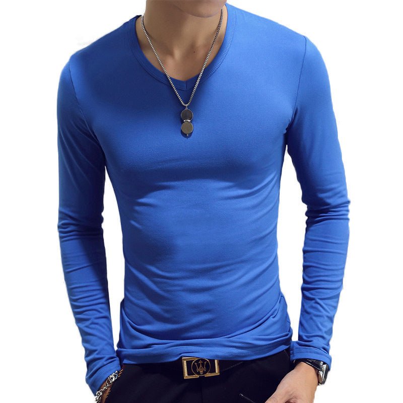 Slim - Fit Solid Color Round Neck Pullover Men's - AmiraMart