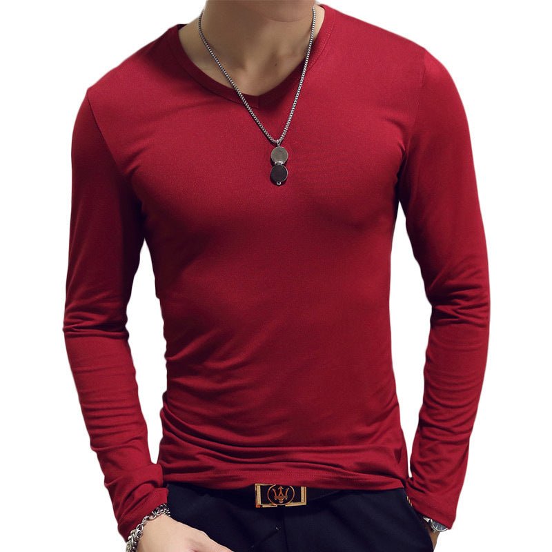 Slim - Fit Solid Color Round Neck Pullover Men's - AmiraMart