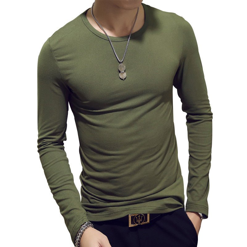 Slim - Fit Solid Color Round Neck Pullover Men's - AmiraMart