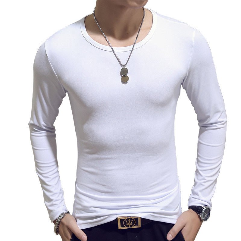 Slim - Fit Solid Color Round Neck Pullover Men's - AmiraMart