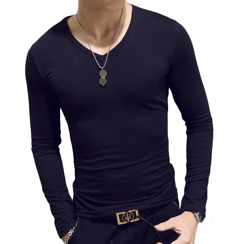 Slim - Fit Solid Color Round Neck Pullover Men's - AmiraMart