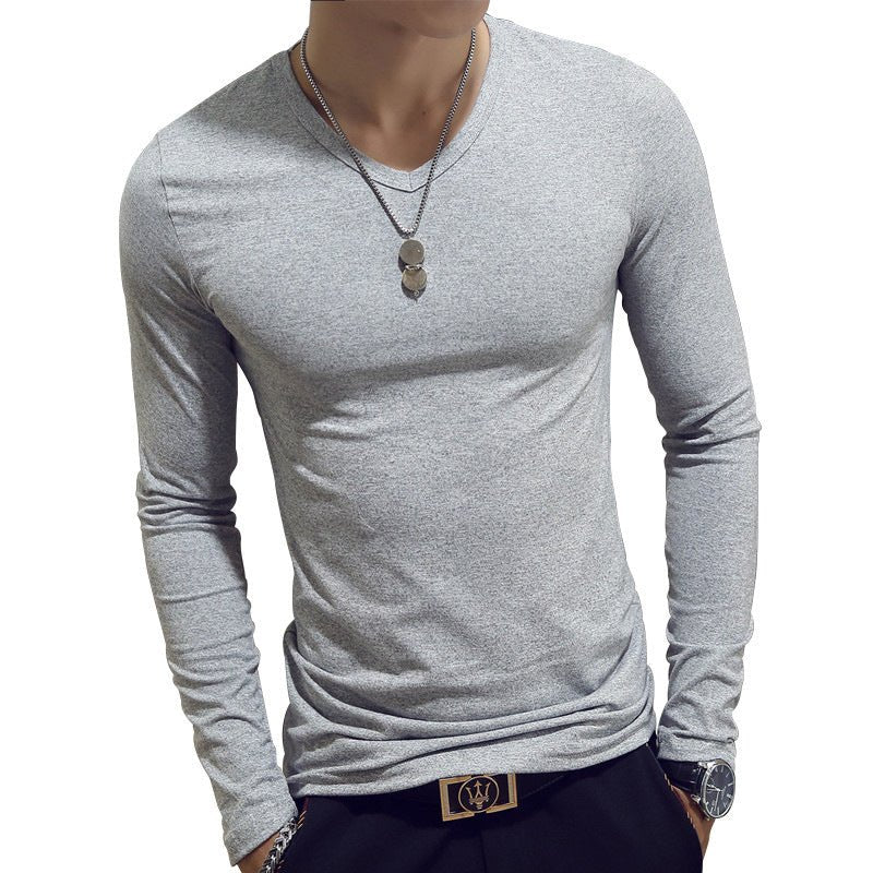 Slim - Fit Solid Color Round Neck Pullover Men's - AmiraMart