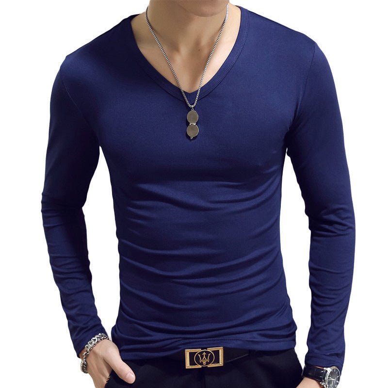 Slim - Fit Solid Color Round Neck Pullover Men's - AmiraMart