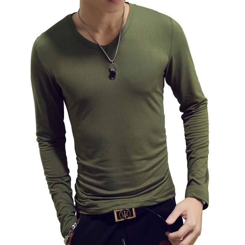 Slim - Fit Solid Color Round Neck Pullover Men's - AmiraMart