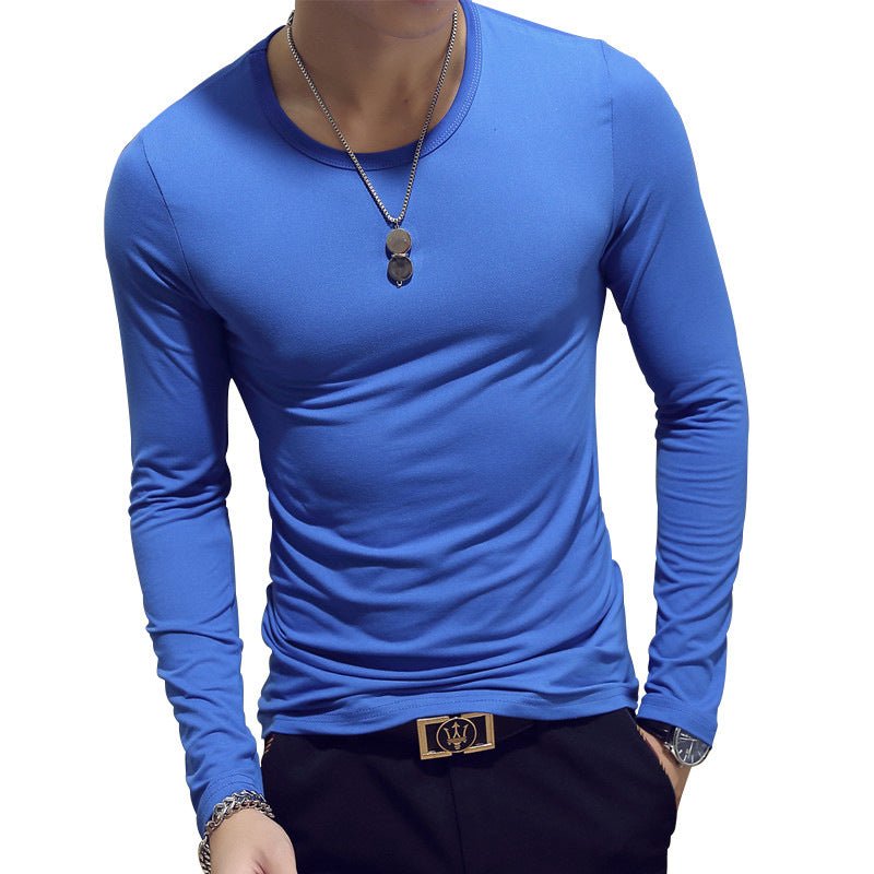 Slim - Fit Solid Color Round Neck Pullover Men's - AmiraMart