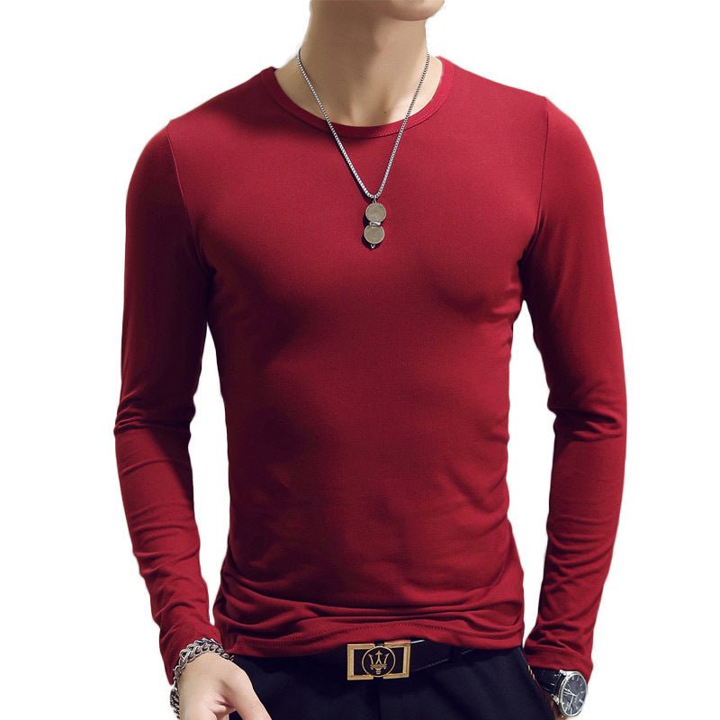 Slim - Fit Solid Color Round Neck Pullover Men's - AmiraMart