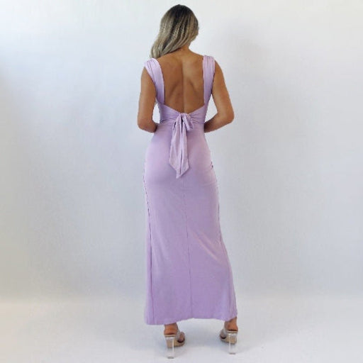 Slim Sleeveless Dress – Back Tie & High Slit Design - AmiraMart