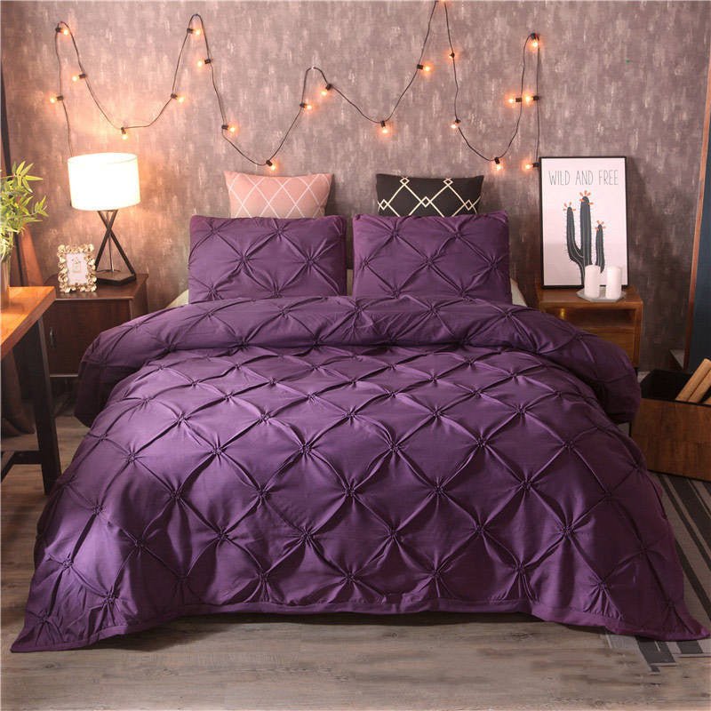 Solid Color 4 - Piece Bedding Set - 3D Quilt Cover & Pillowcases - AmiraMart