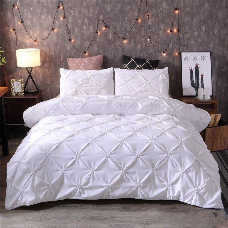 Solid Color 4 - Piece Bedding Set - 3D Quilt Cover & Pillowcases - AmiraMart