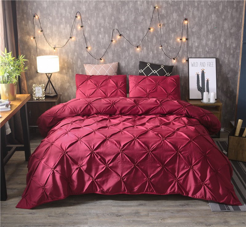 Solid Color 4 - Piece Bedding Set - 3D Quilt Cover & Pillowcases - AmiraMart