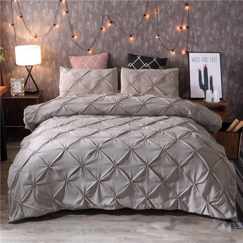 Solid Color 4 - Piece Bedding Set - 3D Quilt Cover & Pillowcases - AmiraMart