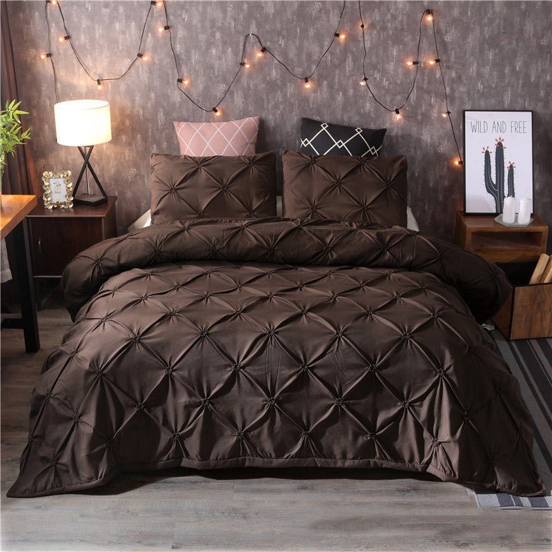 Solid Color 4 - Piece Bedding Set - 3D Quilt Cover & Pillowcases - AmiraMart