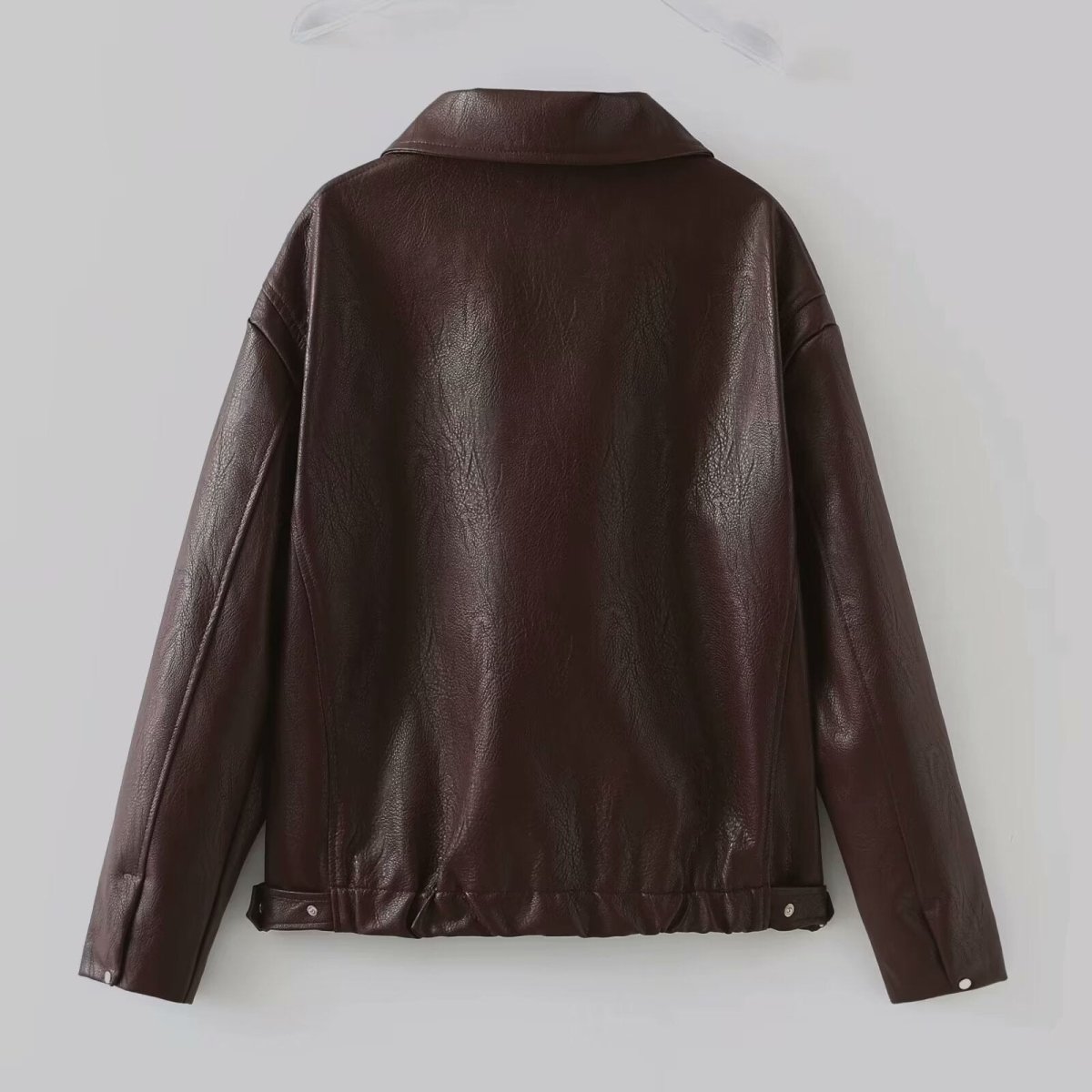 Solid Color Lapel Zipper Jacket Fashion Casual Long Sleeve Leather Coat Tops Women Clothing - AmiraMart