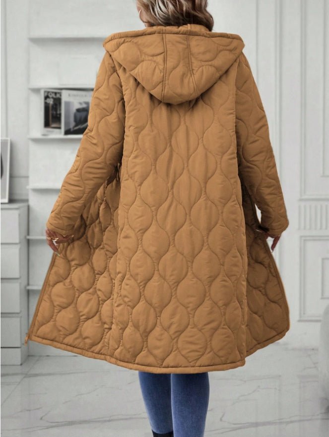 Solid Color Padded Coat with Hood - Women's Winter Zip Jacket - AmiraMart