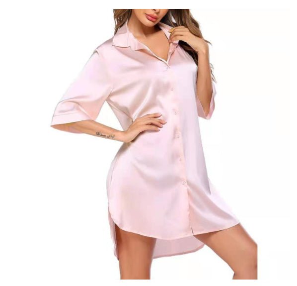 Solid Color Silky Home Wear Shirt - AmiraMart