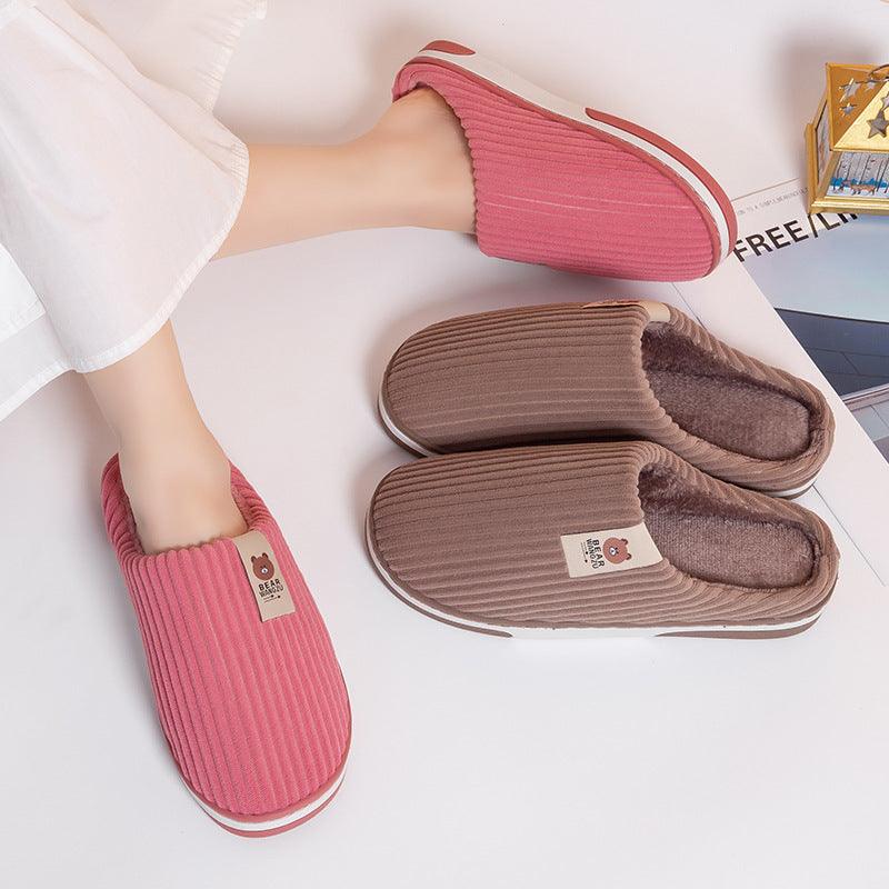 Solid Color Striped Slippers For Women - AmiraMart