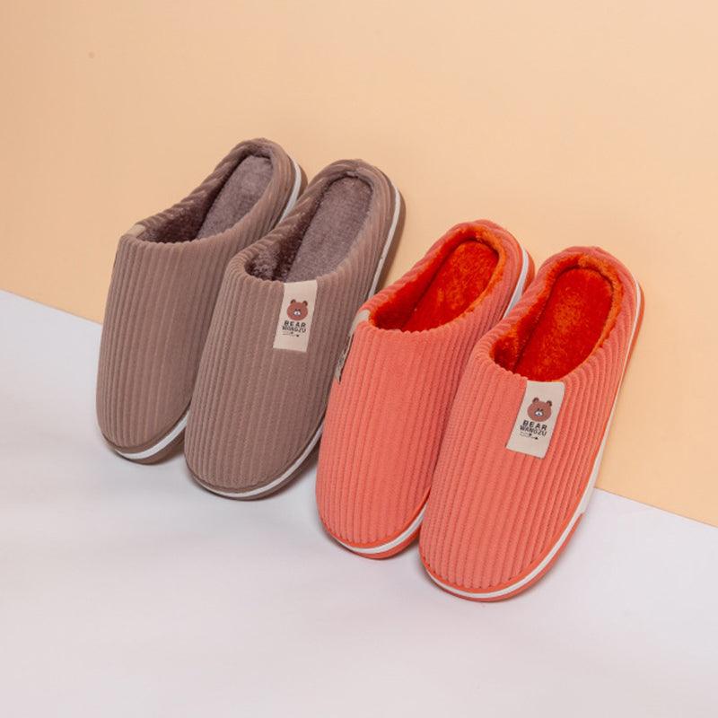 Solid Color Striped Slippers For Women - AmiraMart