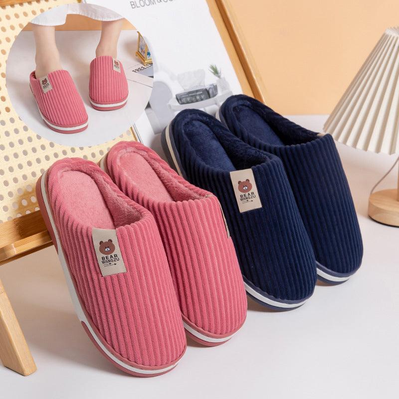 Solid Color Striped Slippers For Women - AmiraMart