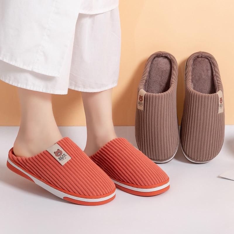 Solid Color Striped Slippers For Women - AmiraMart
