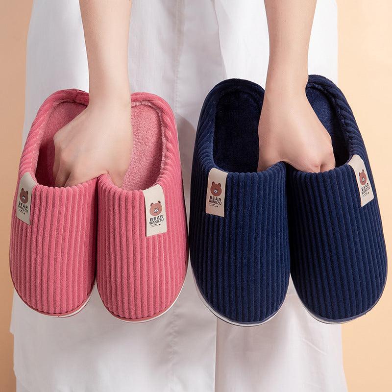 Solid Color Striped Slippers For Women - AmiraMart