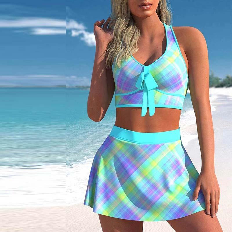 Split Swimwear Skirt Conservative Large Print - AmiraMart