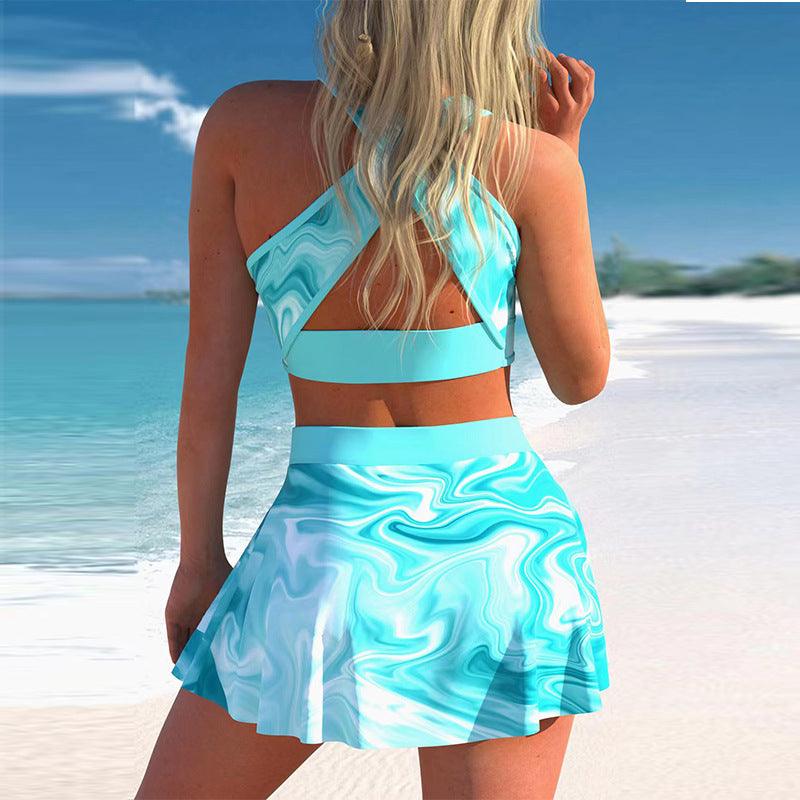 Split Swimwear Skirt Conservative Large Print - AmiraMart
