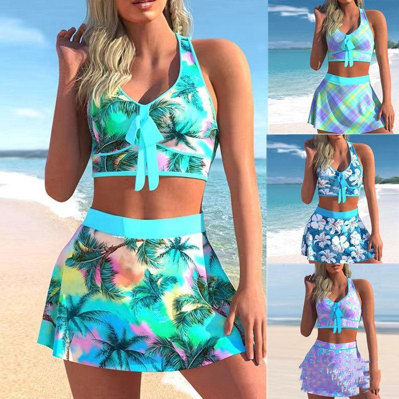 Split Swimwear Skirt Conservative Large Print - AmiraMart
