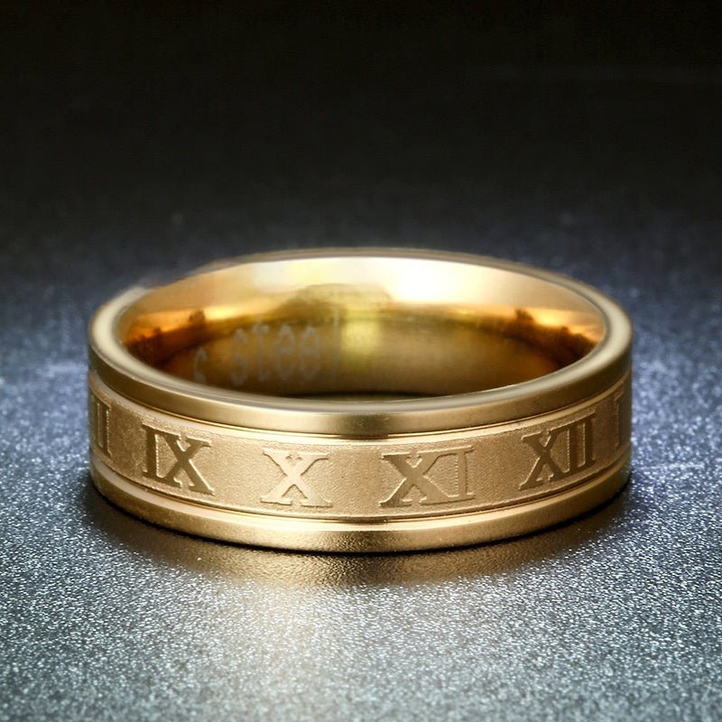 Stainless Steel Roman Numeral Ring | Straight Edge Design - AmiraMart