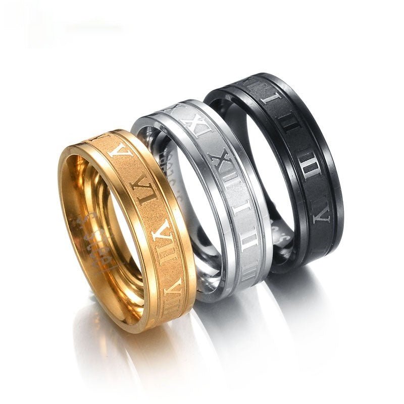 Stainless Steel Roman Numeral Ring | Straight Edge Design - AmiraMart