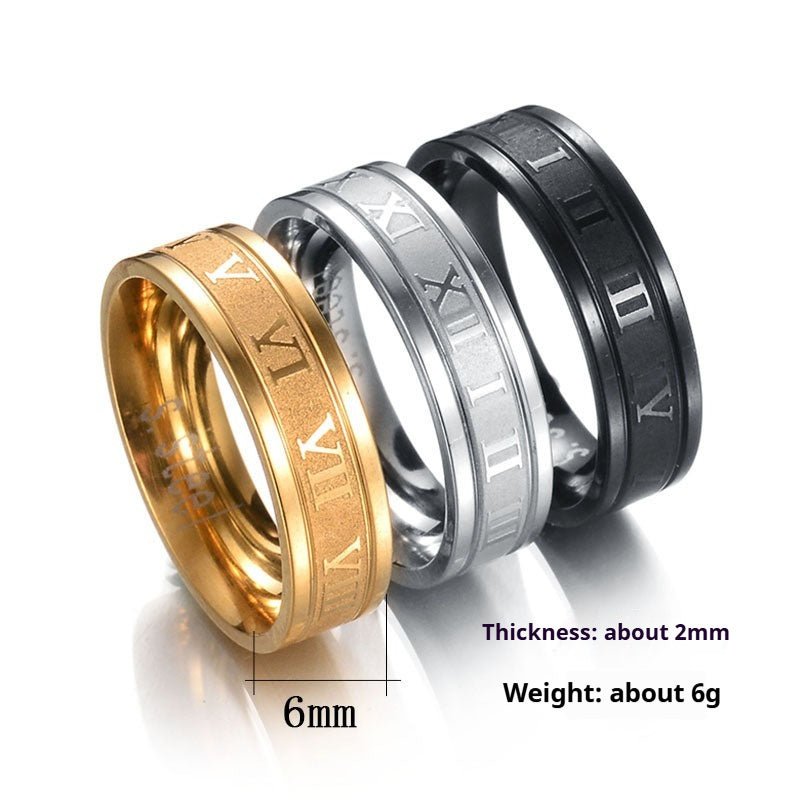 Stainless Steel Roman Numeral Ring | Straight Edge Design - AmiraMart