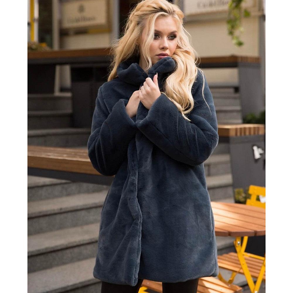 Stand - up Collar Winter Faux Fur Coat Mid - length - AmiraMart