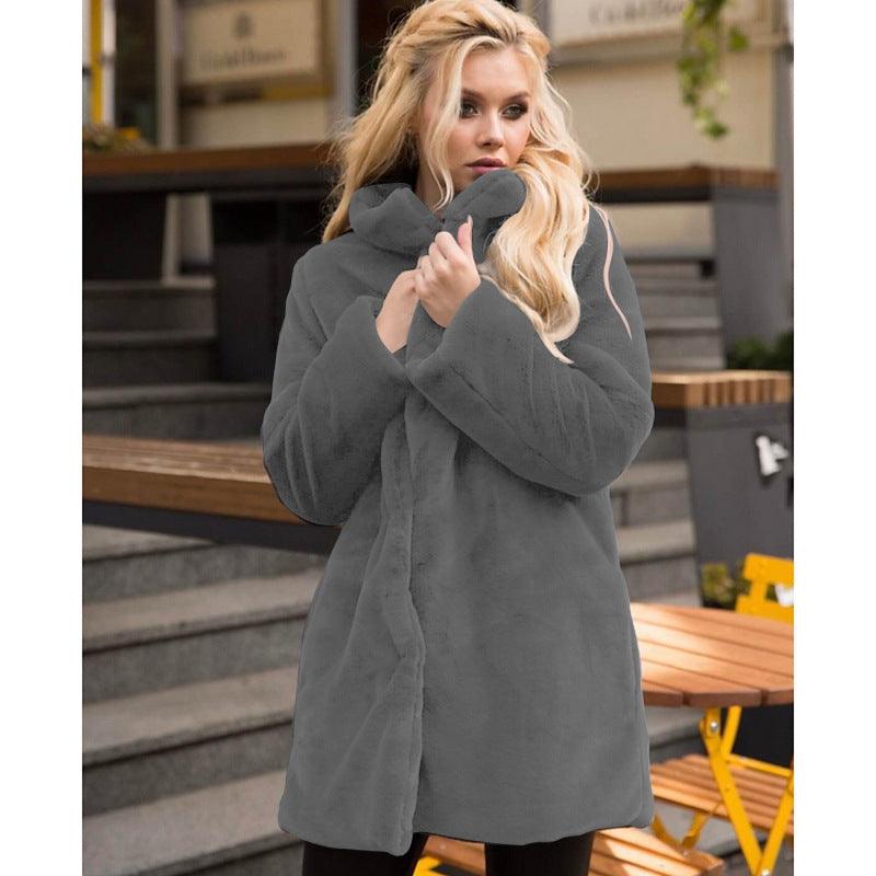 Stand - up Collar Winter Faux Fur Coat Mid - length - AmiraMart