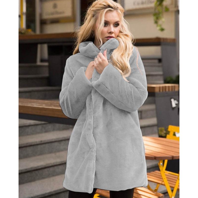 Stand - up Collar Winter Faux Fur Coat Mid - length - AmiraMart