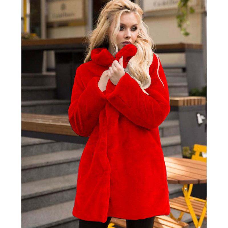 Stand - up Collar Winter Faux Fur Coat Mid - length - AmiraMart