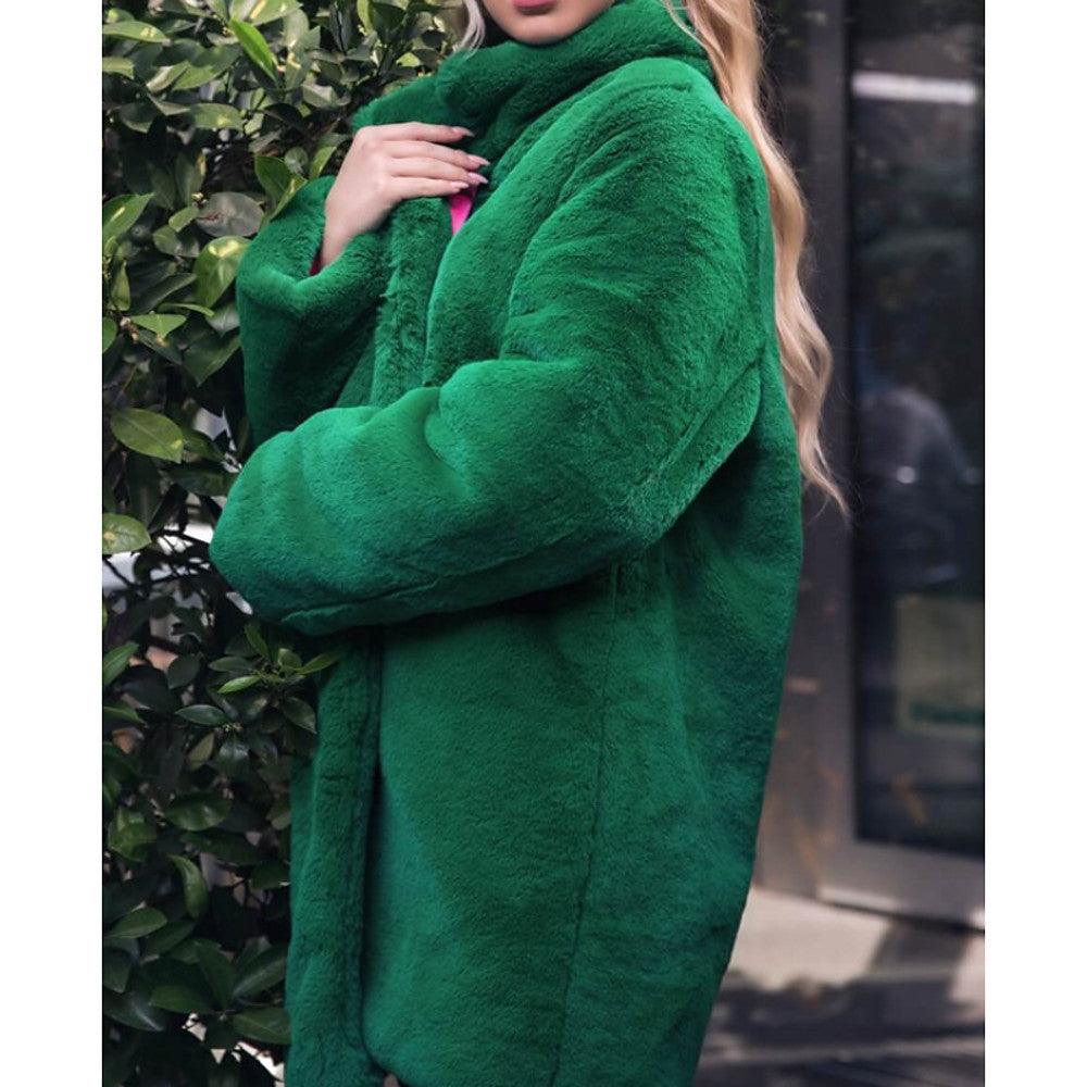 Stand - up Collar Winter Faux Fur Coat Mid - length - AmiraMart