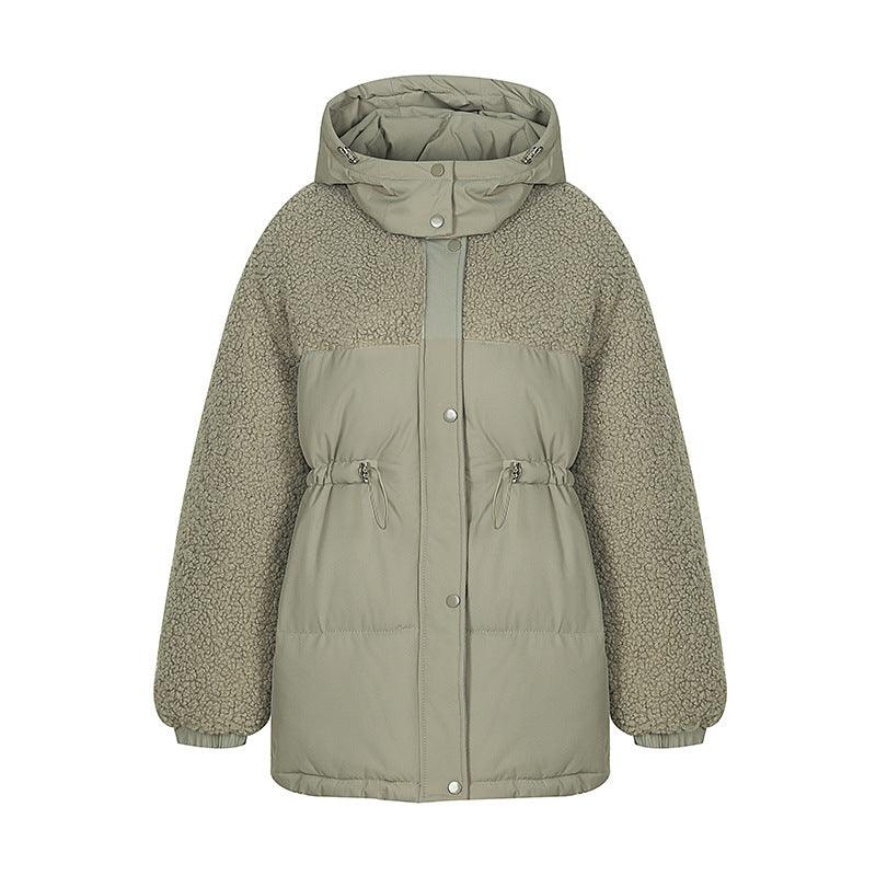 Stitching Lamb Wool Waist Drawstring Coat - AmiraMart